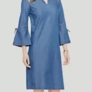 Ann Taylor Chambray Denim Dress Size 8 Women’s 3/4 Bell Sleeve Cottagecore